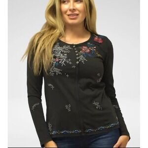 #2130 Caite NWT Karli 100% Cotton Embroidered Long Sleeve Top Size Small Black